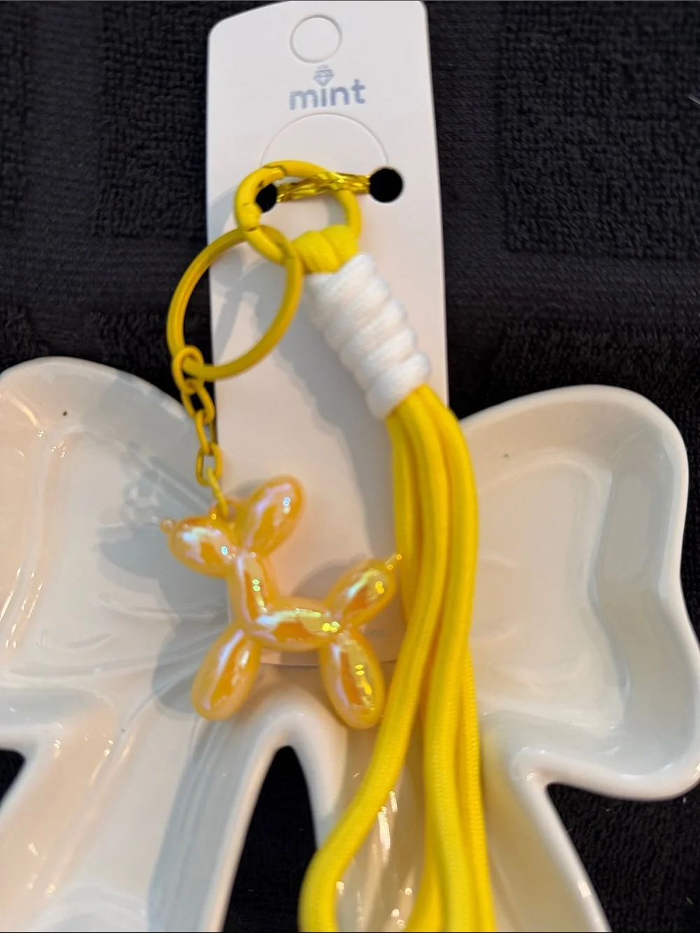 Mint Yellow Balloon Dog Key Ring with Tassel